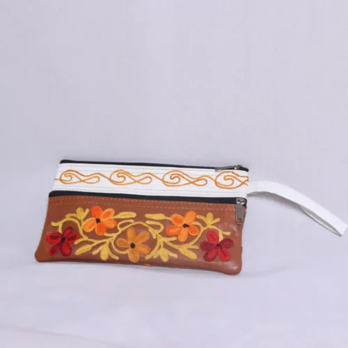 Fiza Suede Peach Zip Bag - Stylish Aari Embroidery