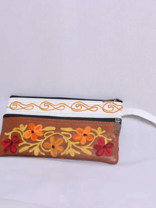 Fiza Suede Peach Zip Bag - Stylish Aari Embroidery