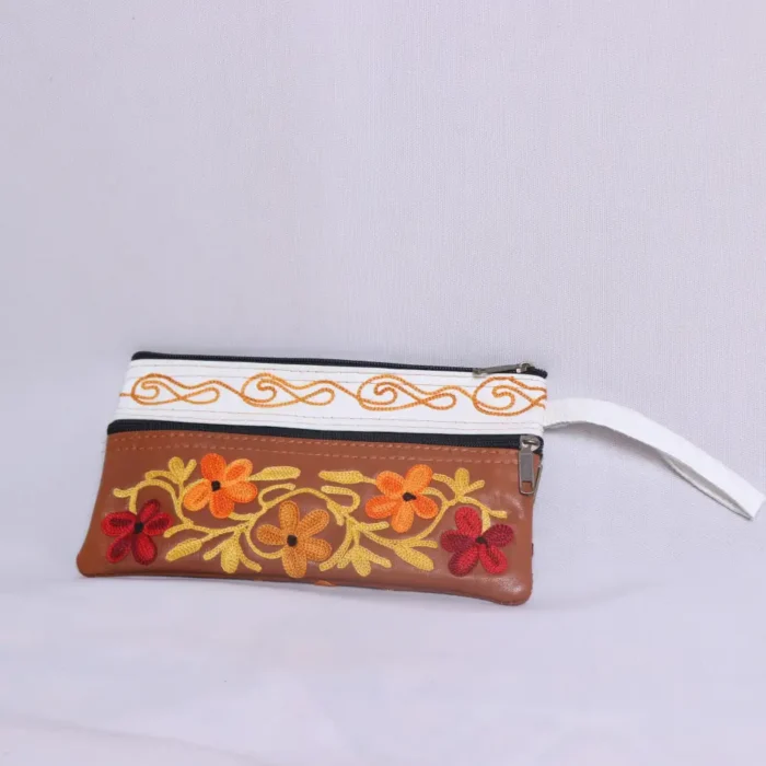 Fiza Suede Peach Zip Bag - Stylish Aari Embroidery