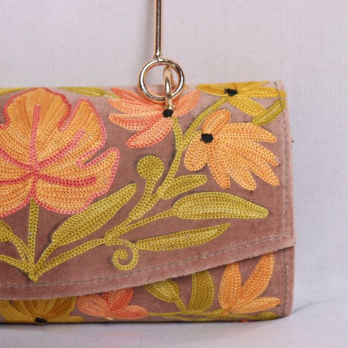 Pari Beige Velvet Clutch Bag with Handle - Aari Embroidered - Image 2