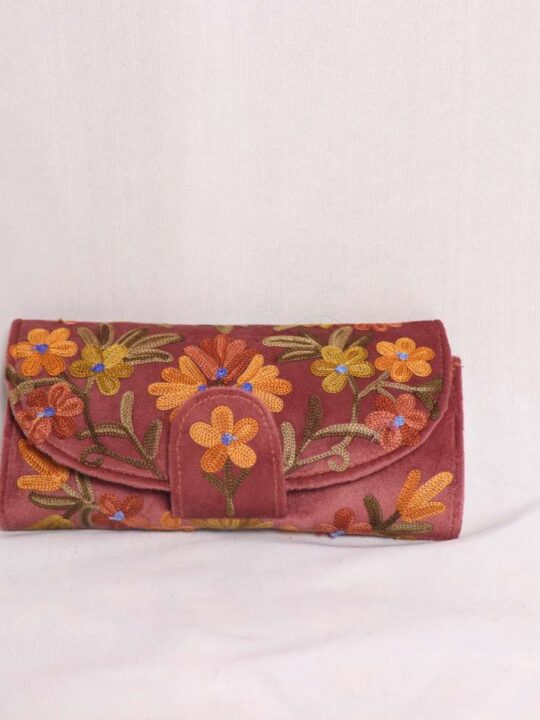 Saba Velvet Magenta Wallet with Elegant Aari Embroidery