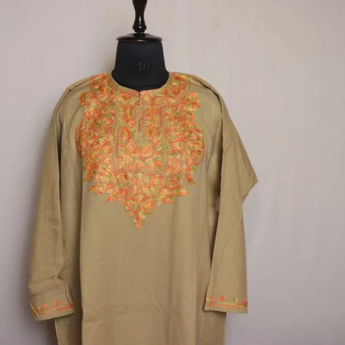Fareeda Kashmiri Beige Cashmilon Winter Pheran