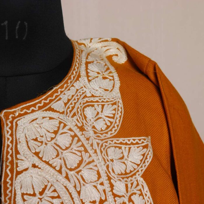 Noor Mustard Kashmiri Cashmilon Pheran with Aari Embroidery - Image 3