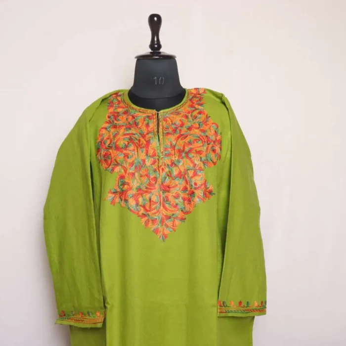 Nazneen Kashmiri Light Green Embroidered Pheran - Zikar Collection
