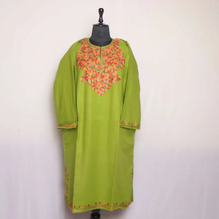Nazneen Kashmiri Light Green Embroidered Pheran - Zikar Collection - Image 2