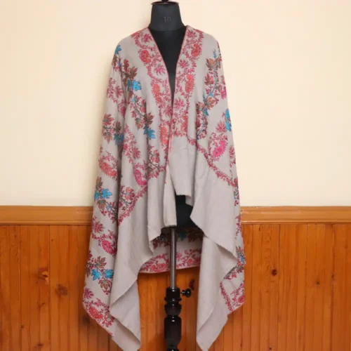 Natural Kashmiri Shawl | 9 Lines Chinar Needle Paper Machie Sozni Work