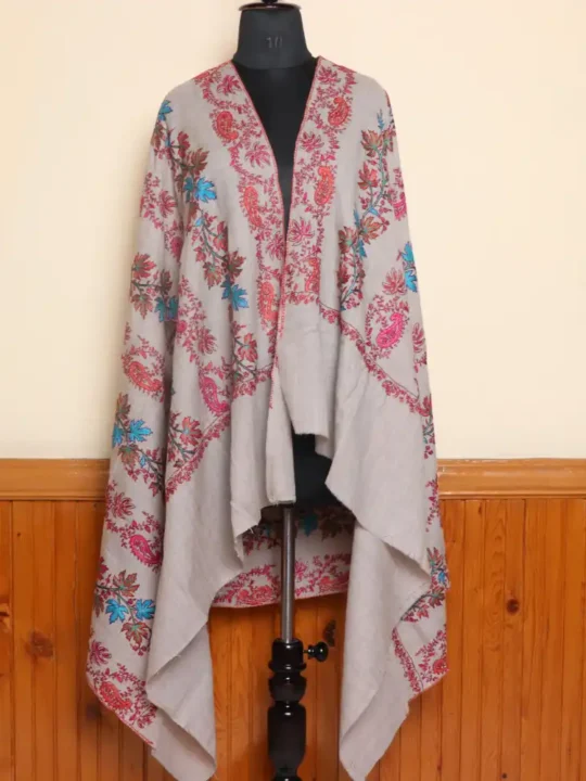 Natural Kashmiri Shawl | 9 Lines Chinar Needle Paper Machie Sozni Work