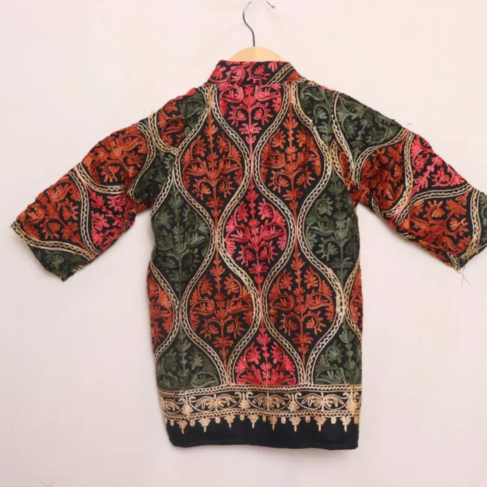 Black Badami Jama Kashmiri Kids Coat With Ari Work (L 19) - Image 3