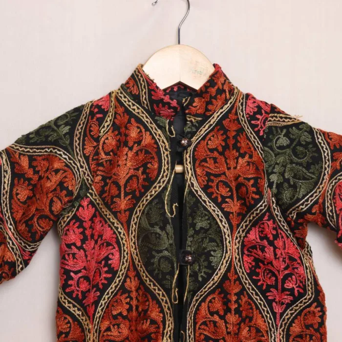 Black Badami Jama Kashmiri Kids Coat With Ari Work (L 19) - Image 2