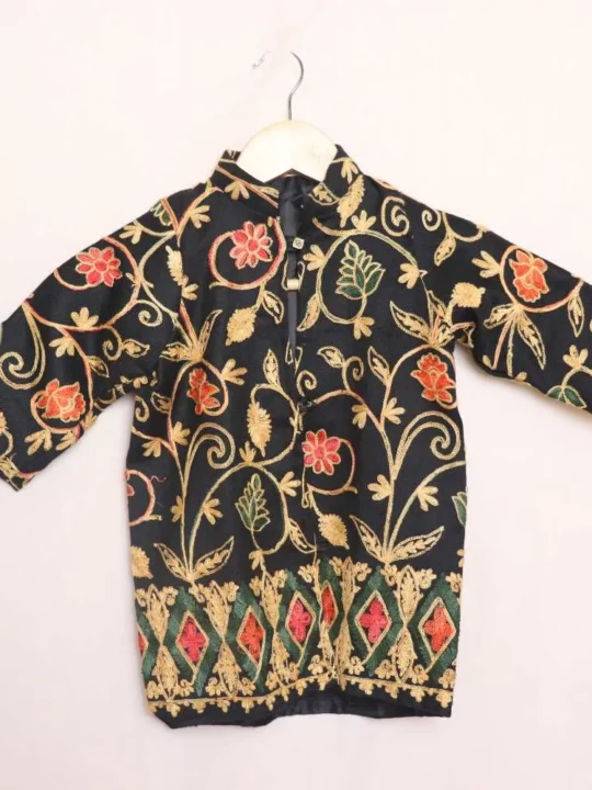 Black Jaal Kashmiri Kids Coat With Ari Work (L 19)