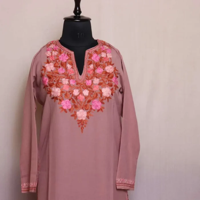 Maya Light Pink Kashmiri Cotton Aari Kurti - Image 2