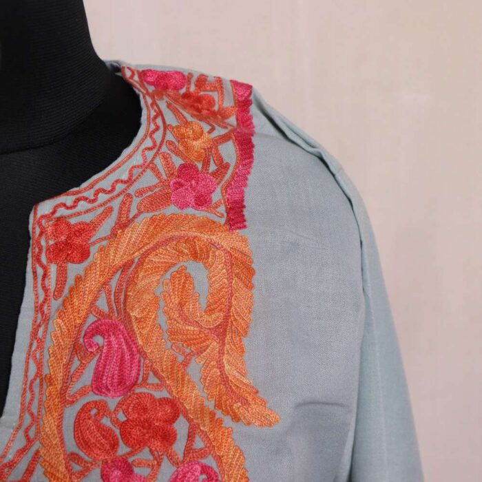 Light Blue Zoya Kashmiri Aari Embroidered Kurti Summer Cool - Image 3