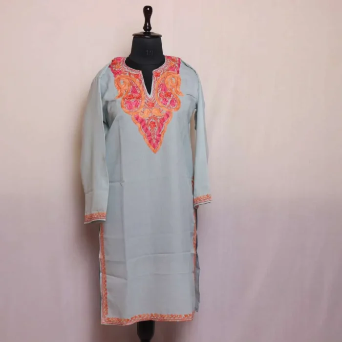 Light Blue Zoya Kashmiri Aari Embroidered Kurti Summer Cool