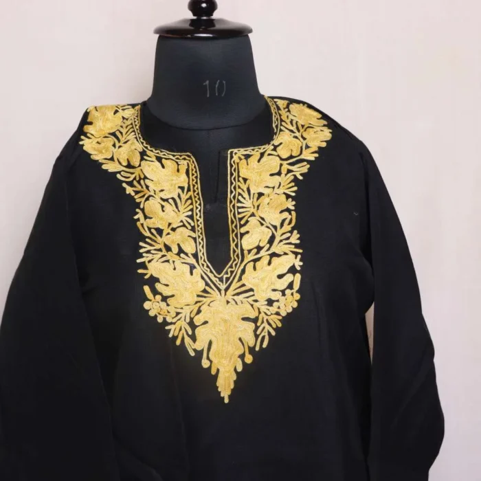 Layla Black Short Kashmiri Ruby Cotton Aari Kurti - Image 2