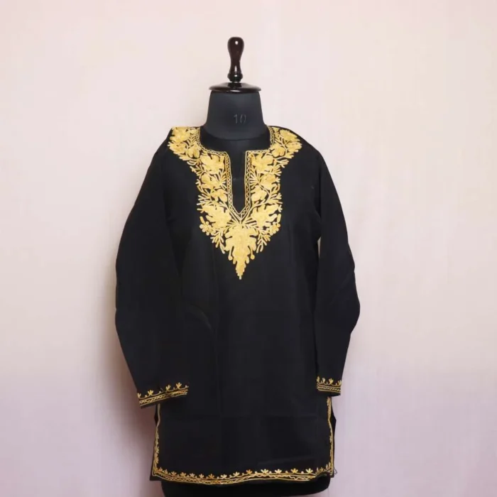 Layla Black Short Kashmiri Ruby Cotton Aari Kurti