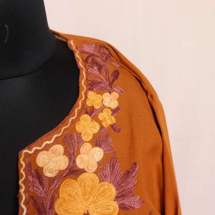 Sofia Kashmiri Mustard Summer Cool Aari Embroidered Kurti - Image 3