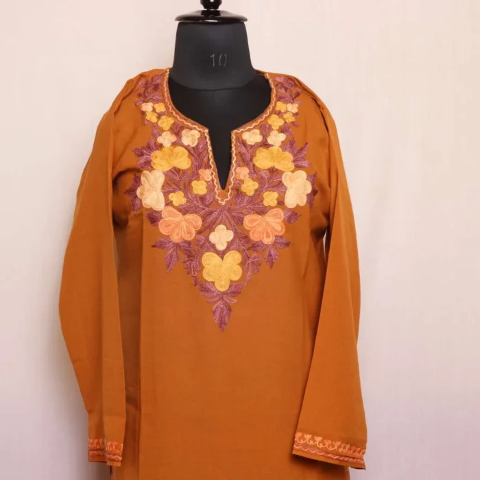 Sofia Kashmiri Mustard Summer Cool Aari Embroidered Kurti - Image 2
