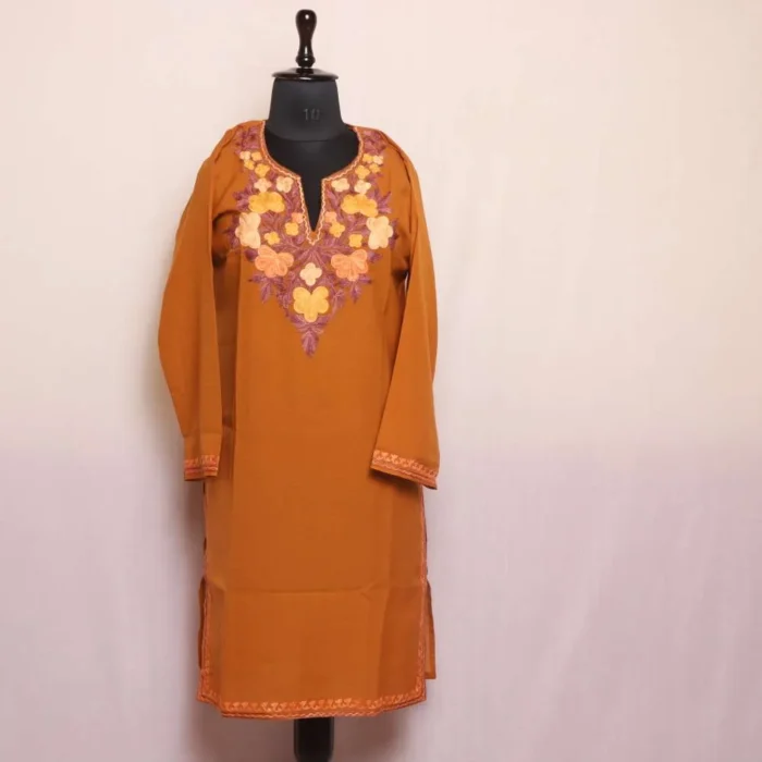 Sofia Kashmiri Mustard Summer Cool Aari Embroidered Kurti