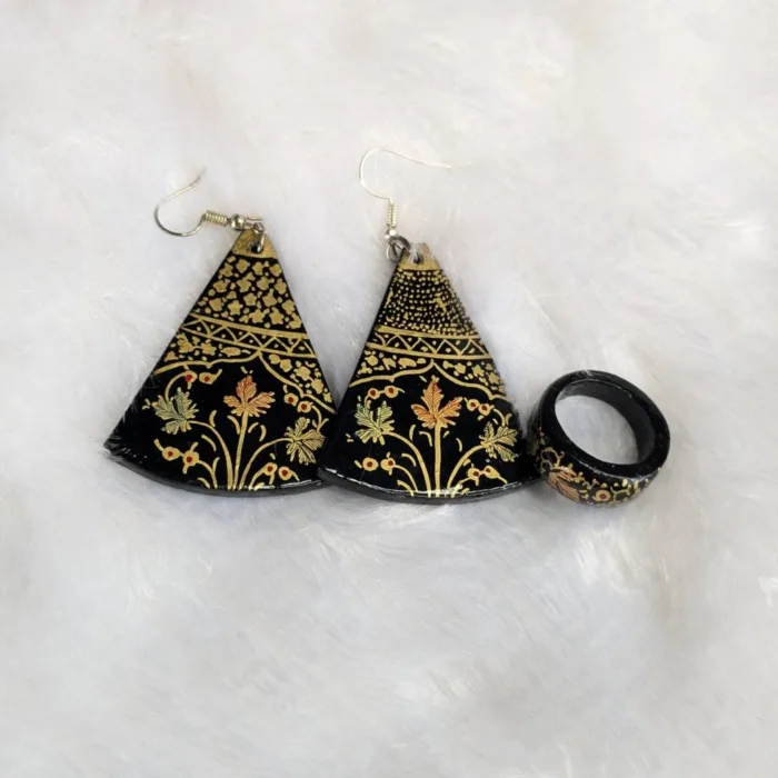 Classic Black Paper Mache Earring & Ring Set