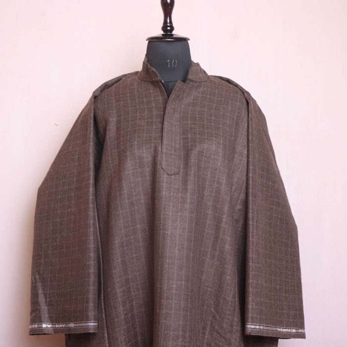 Latif Chocolate Brown Check Tweed Pattu Pheran - Image 2