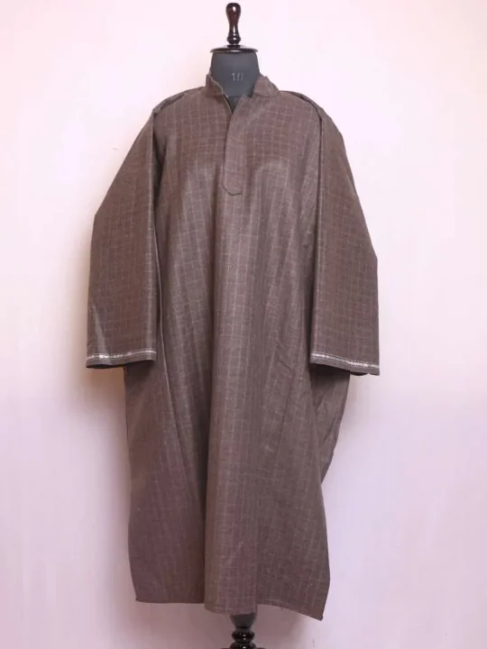 Latif Chocolate Brown Check Tweed Pattu Pheran