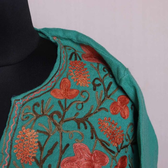 Sahira Aqua Kashmiri Raffal Pheran Kurta with Aari Embroidery - Image 3