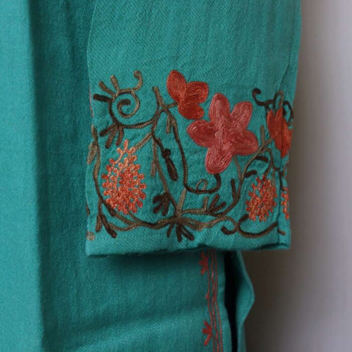 Sahira Aqua Kashmiri Raffal Pheran Kurta with Aari Embroidery - Image 4