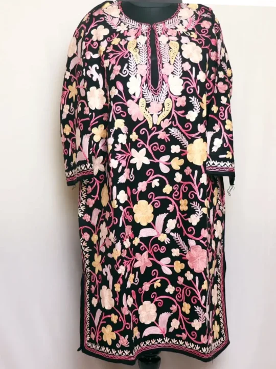 Sameera Midnight Kashmiri Black Cashmilon Pheran with All-Over Aari Work