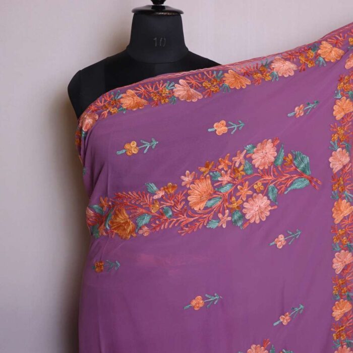 Mahjabeen Light Purple Georgette Saree with Elegant Aari Embroidery - Image 3