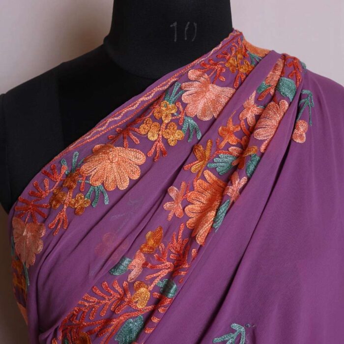 Mahjabeen Light Purple Georgette Saree with Elegant Aari Embroidery - Image 4