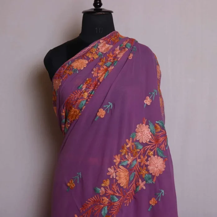 Mahjabeen Light Purple Georgette Saree with Elegant Aari Embroidery - Image 2