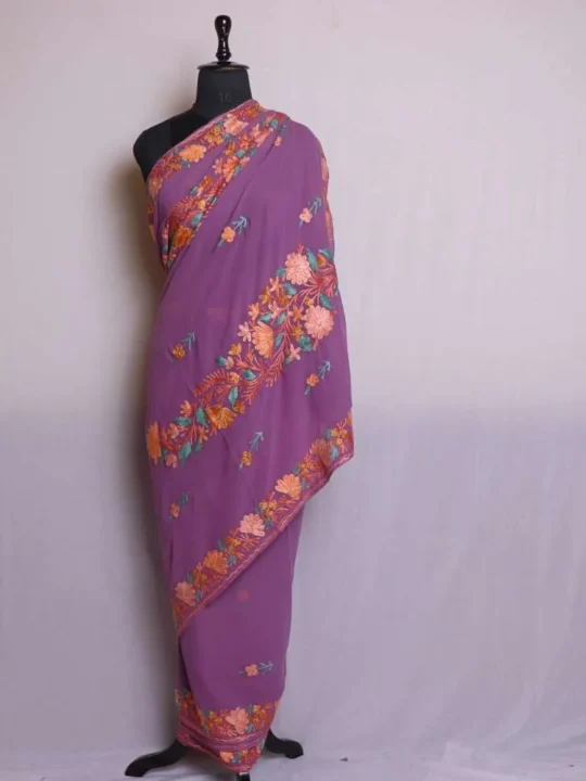 Mahjabeen Light Purple Georgette Saree with Elegant Aari Embroidery8