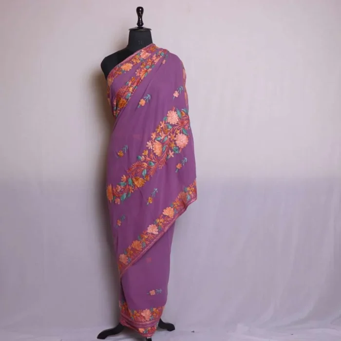 Mahjabeen Light Purple Georgette Saree with Elegant Aari Embroidery