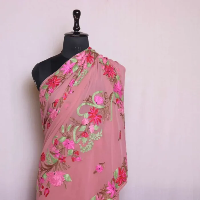 Zareen Light Pink Georgette Saree with Elegant Aari Detailing - Image 2