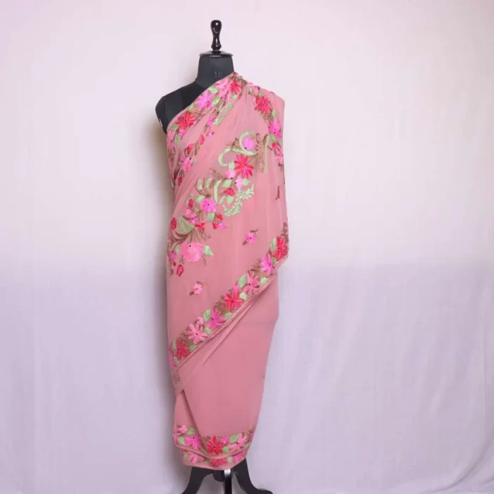 Zareen Light Pink Georgette Saree with Elegant Aari Detailing