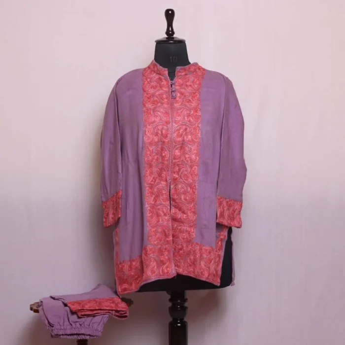 Shaista Lavender Cashmilon Short Coord Set with Refined Aari Embroidery