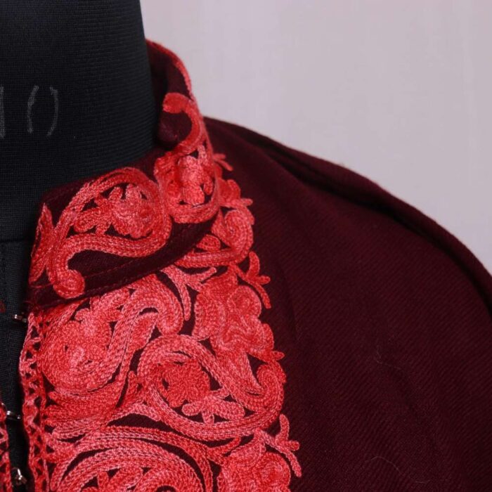 Sabah Maroon Cashmilon Short Coord Set with Beautiful Aari Pattern - Image 2