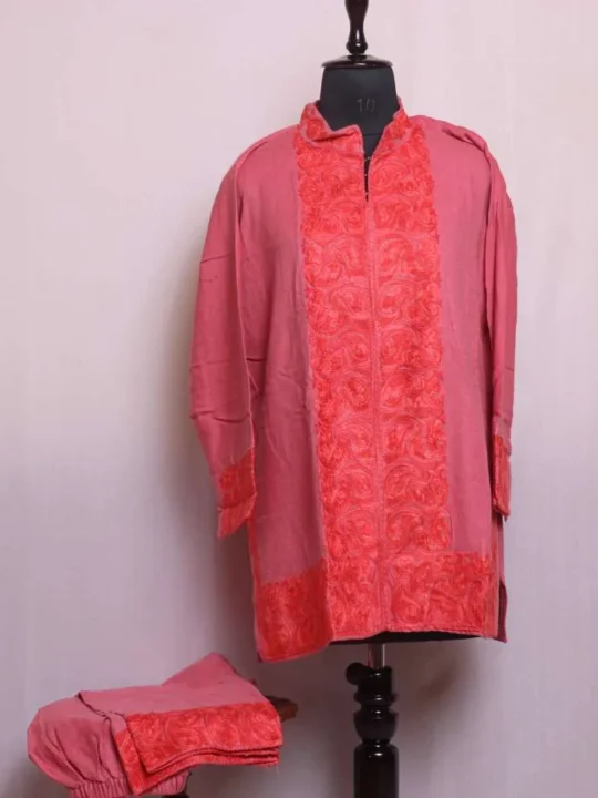 Huma Pink Cashmilon Coord Set with Elegant Aari Embroidery Accents