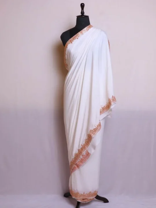 White Crepe Kashmiri Tilla Saree - Alfaaz Collection