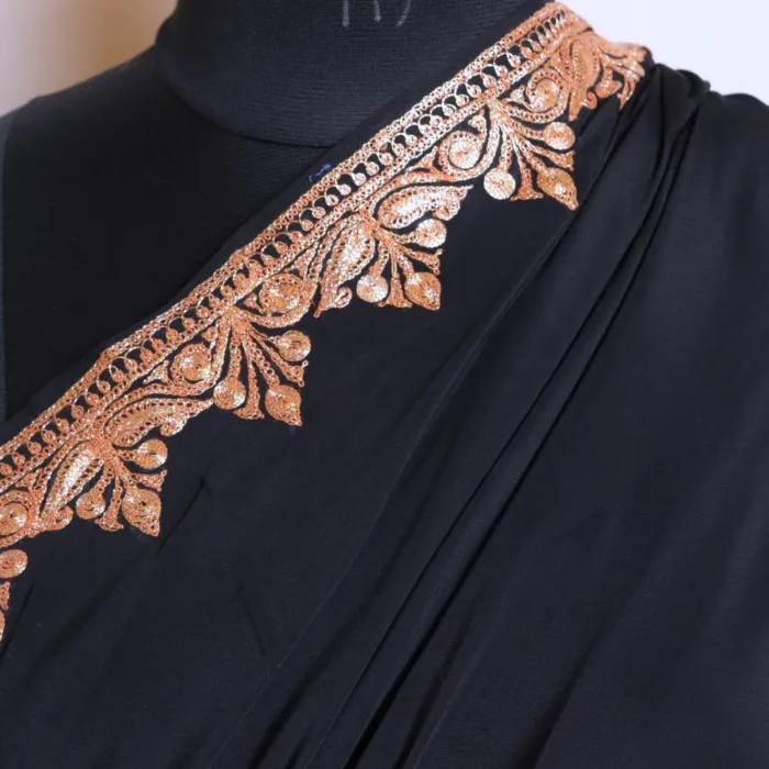 Black Crepe Kashmiri Tilla Work Saree - Alfaaz Collection - Image 2