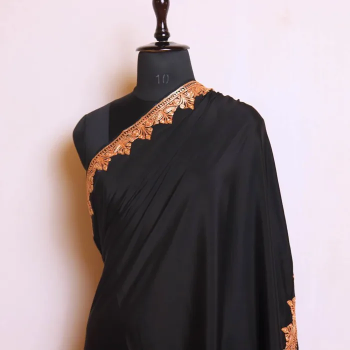 Black Crepe Kashmiri Tilla Work Saree - Alfaaz Collection - Image 3