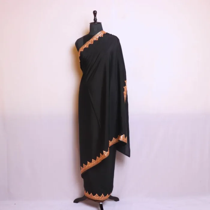 Black Crepe Kashmiri Tilla Work Saree - Alfaaz Collection