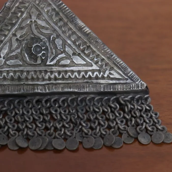 Vintage Antique Silver Kashmiri Jewelry Triangle Pendant - Image 2