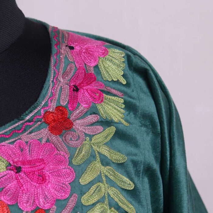 Shaista Teal Velvet Pheran - Exquisite Aari Work for Winter Days - Image 3