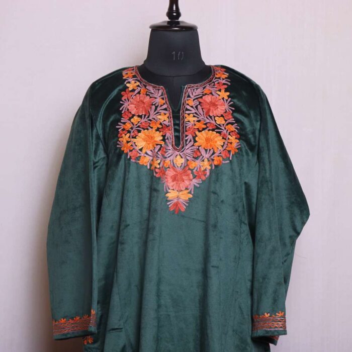 Rukhsar Green Velvet Winter Coord Set 3pc with Beautiful Aari Work - Image 2