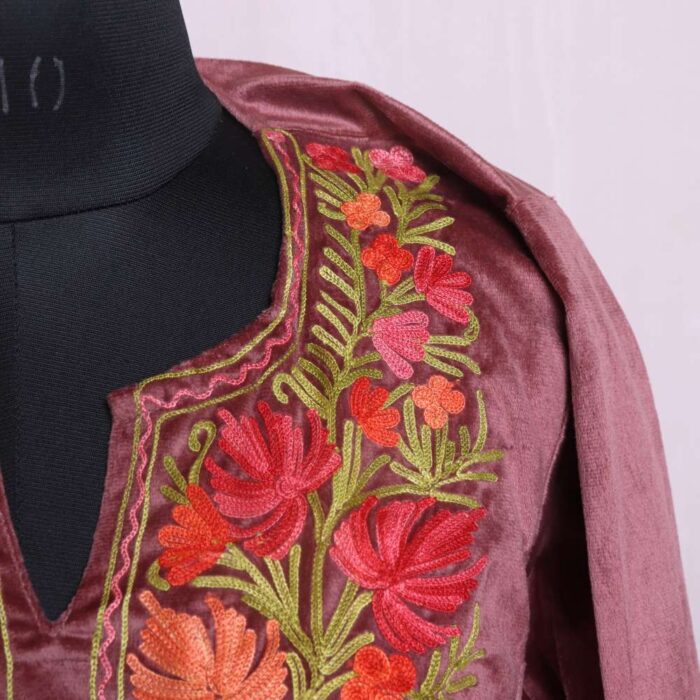 Nunchai Pink Velvet Coord Set 3pc- Intricate Aari Embroidery - Image 3