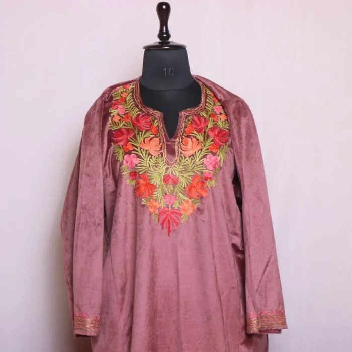 Nunchai Pink Velvet Coord Set 3pc- Intricate Aari Embroidery - Image 2