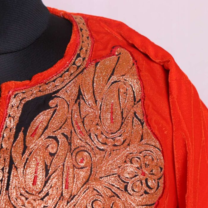 Shaista Orange Red Velvet Pheran - Exquisite Tilla Work - Image 3
