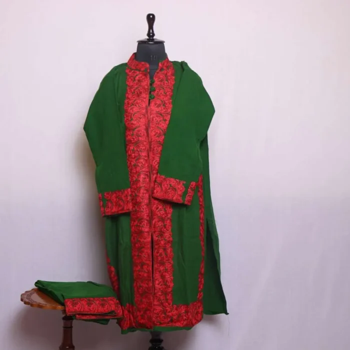 Saira Green Cashmilon Coord Set - Exquisite Aari Embroidery