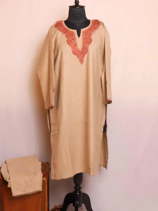Bush Brown Cotton Kurta Set with Hand Sozni Embroidery - Barbara Collection